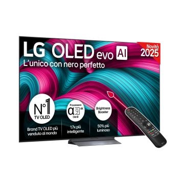 Vista frontale di una TV 77 pollici LG OLED evo AI C5 4K Smart TV 2025 OLED77C55LA